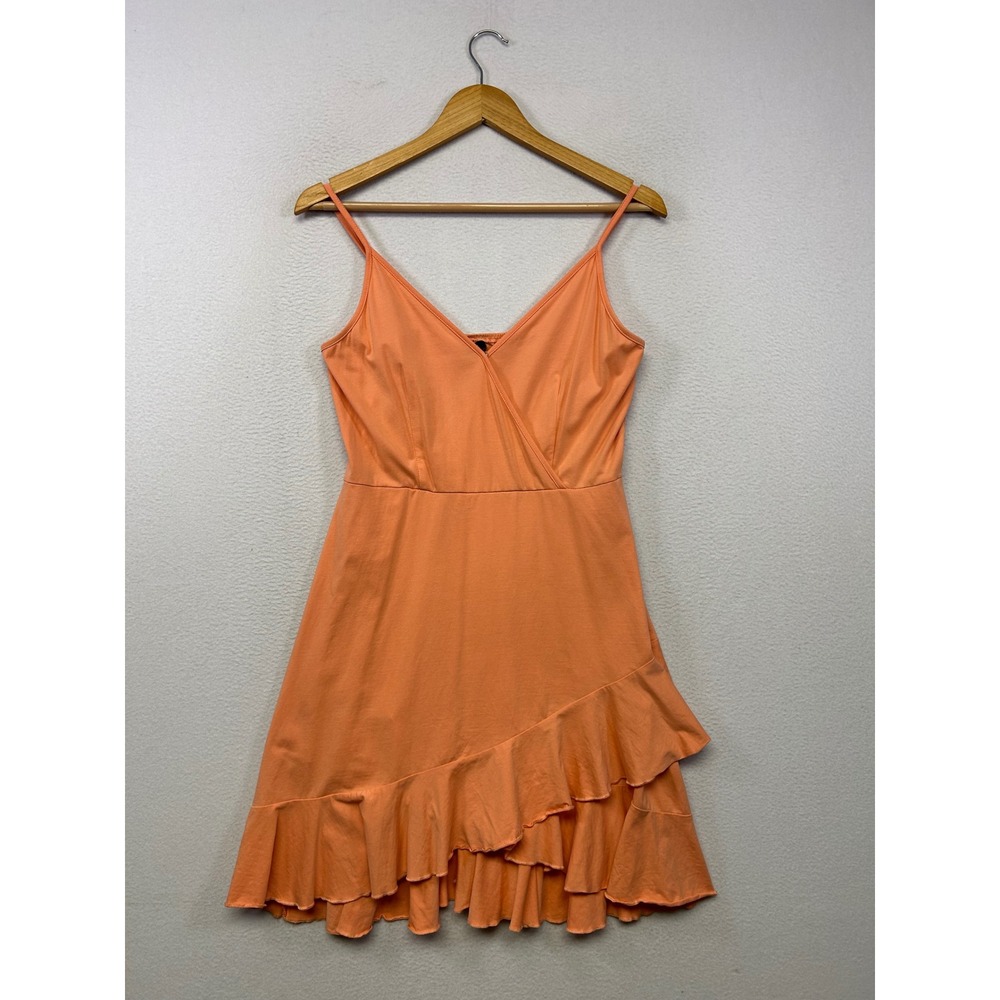 Summer Ruffle Girly Flirty Soft Womens Size M Peach Tiered Sleeveless Knit Dress